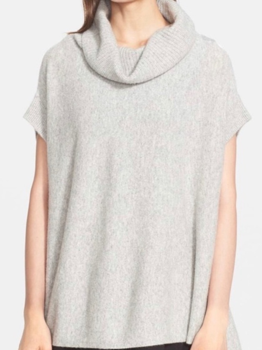 Vince 100% Cashmere Sweater Oversized Gray Cowl Neck Short Sleeve Minimalist
